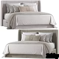 Stylish Bed Interior Design With Light Gray Headboard White Sheets And Multiple Pillows 3d model