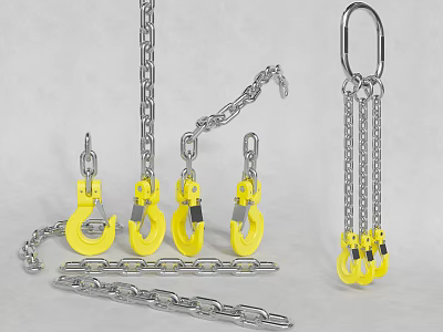 Sturdy Playground Equipment Featuring Yellow Hooks And Metal Safety Chains 3d model