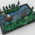 Lego toy building blocks river boat sailing forest green big river 3d model