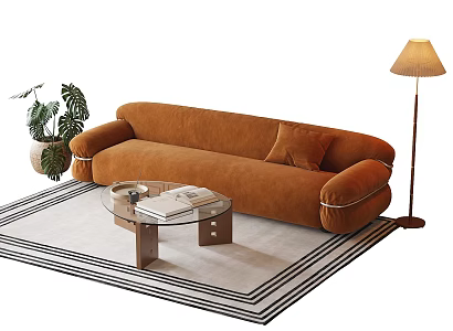Modern Sofa Coffee Table Multi-Person Sofa Green Planting 3d model