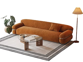 Modern Sofa Coffee Table Multi-Person Sofa Green Planting 3d model