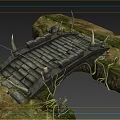Fantasy Style Stone Bridge With Spiked Decorations On Rocky Terrain And Vines