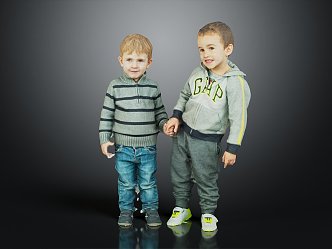 Modern Double Children Boys Brothers Teenage Children 3d model