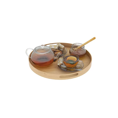 Modern tea set breakfast honey tea tray teapot 3d model