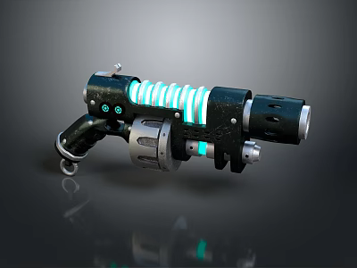 Futuristic Mechanical Weapon With Glowing Blue Light And Spring Mechanism 3d model