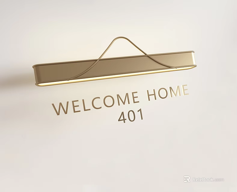 Modern Gold Wall Light with Welcome Home 401 Lettering and Sleek Contemporary Design 3d model 