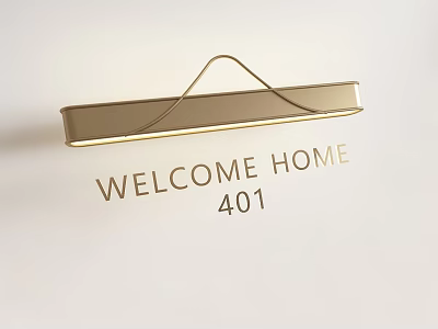 Modern Gold Wall Light with Welcome Home 401 Lettering and Sleek Contemporary Design 3d model