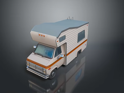 Vintage Beige Camper Van With Blue Roof And Orange Stripes Design 3d model