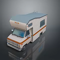 Vintage Beige Camper Van With Blue Roof And Orange Stripes Design