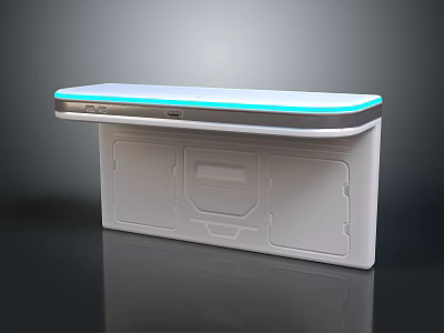 Modern Console Table With Blue LED Light Edge And White Storage Cabinet Design 3d model