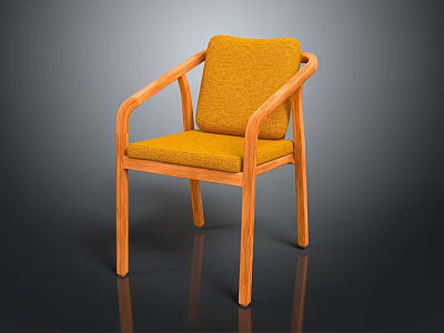 Modern Wooden Armchair Featuring Orange Cushion And Curved Armrests For Home Decor 3d model