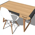 Modern Wooden Desk Featuring Black Drawer and White Chair Setup