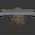 Damaged Fireplace With Silver Frame And Red Bricks Scattered Around Broken Structure 3d model