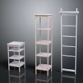 Wooden and Metal Storage Shelves with Multi Tier Design and Ladder Style Structure
