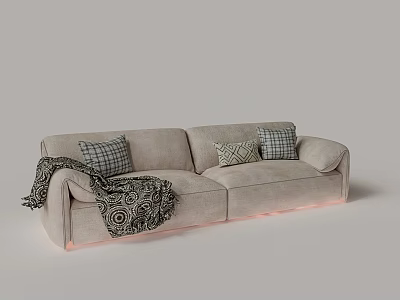 Light Gray Multi Seat Sofa With Pillows Blanket And Bottom Lighting 3d model
