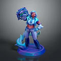 3D Game Fantasy Character With White Hair Dragon Accessory Blue Purple Glowing Base
