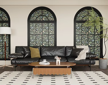 Simple Living Room Leather Less Hair 3d model