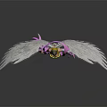 Fantasy Game Movie Character with Large Feather Wings Yellow Top White Outfit and Pink Accents