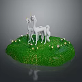 White Unicorns Standing On Green Grass With Small Flowers Decorating The Scene