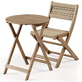 Natural Wooden Folding Round Table And Chair Set With Woven Seat And Back