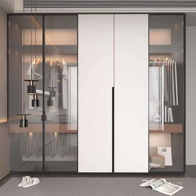 Modern Wardrobe Interior With Glass Doors Open Design And Interior Lighting 3d model 