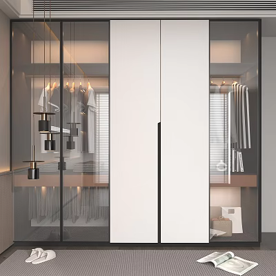 Modern Wardrobe Interior With Glass Doors Open Design And Interior Lighting 3d model