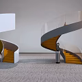 Modern Spiral Staircase With Yellow Steps And Glass Railing Interior Design