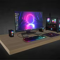 Gaming PC Setup With RGB Lighting Transparent Case Backlit Keyboard Monitor Speakers And Mouse Pad