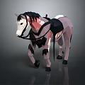 Game And Movie Character Low Poly White Pink Horse With Black Saddle Bridle Leg Armor