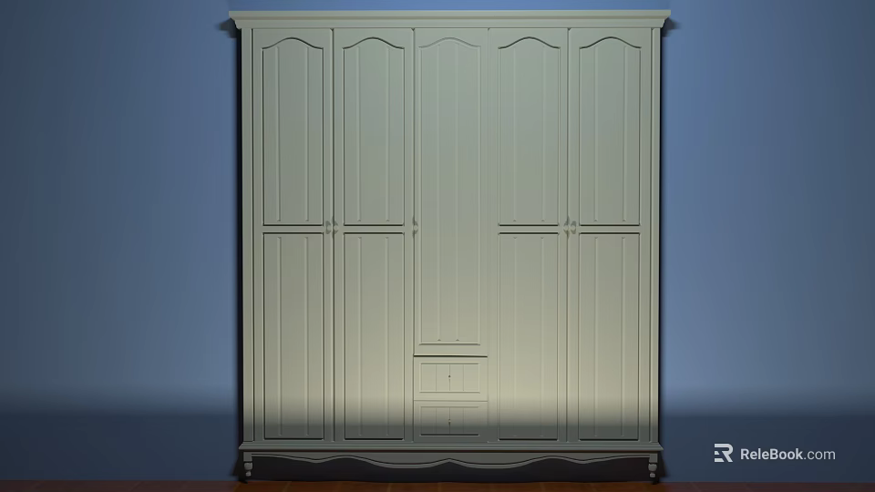 Light Green Four Door Wardrobe With Classic Design And Bottom Drawers 3d model 