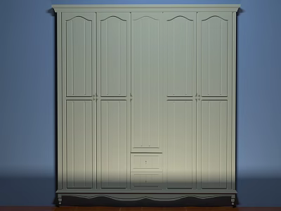 Light Green Four Door Wardrobe With Classic Design And Bottom Drawers 3d model