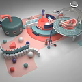 Vibrant Kids Play Area Design With Dome Slides Circular Platforms And Soft Balls