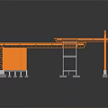 Orange Steel Frame Building Structure With Gray Concrete Foundations And Supports