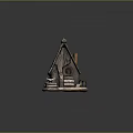 Rustic Countryside Wooden Cottage With Tiled Roof Chimney Wooden Logs And Small Animals