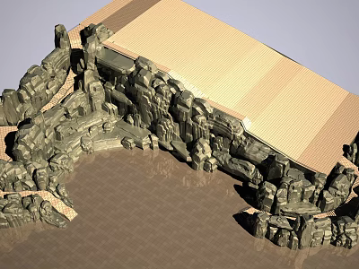 Artistic Garden Ornament Featuring Rockery Structures Stone Slab Ground And Pavilion 3d model