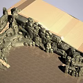 Artistic Garden Ornament Featuring Rockery Structures Stone Slab Ground And Pavilion