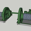 Green Industrial Equipment With Large Rollers Connecting Shaft And Metal Base