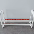 White Frame Storage Rack With Red Strips And Rolling Wheels For Portable Use 3d model