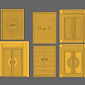Ornate Golden Double Doors Featuring Various Carving Patterns And Panel Designs 3d model