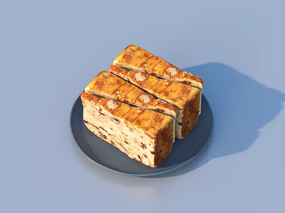 Sliced Toasted Bread on Gray Plate with Golden Crust and Salt Sprinkles 3d model
