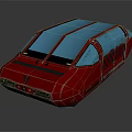 Red Futuristic Car With Blue Roof And Sleek Aerodynamic Body Design Features