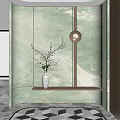 Modern Elegant Entryway With Green Marble Wall White Vase Branches And Wall Light 3d model
