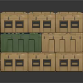 Stacked Wooden Crates With Grid Strapping Colored Panels And Pallet Bases