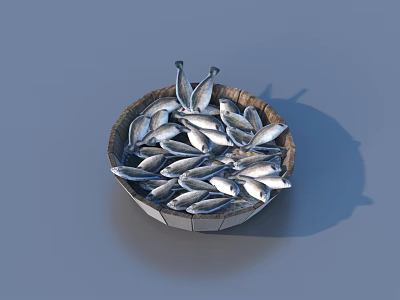 Abundant Fresh Fish Arranged in Natural Wooden Bowl for Seafood 3d model