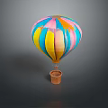 Vibrant Colorful Hot Air Balloon With Pink Blue Yellow Green Stripes And Brown Basket