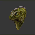 Artistic Green Yellow Lizard Head with Red Eyes Spiky Details and White Spots