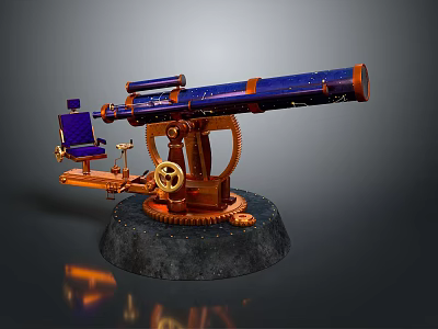 Vintage Commercial Equipment With Blue Orange Components Gear Mechanism And Stone Base 3d model