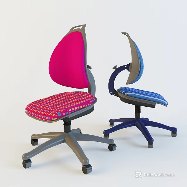Modern Office Chairs With Pink Backrest Red Checkered Seat And Blue Striped Adjustable Design 3d model 