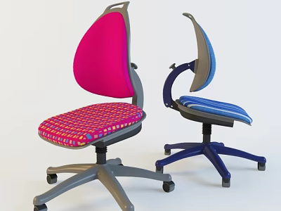 Modern Office Chairs With Pink Backrest Red Checkered Seat And Blue Striped Adjustable Design 3d model