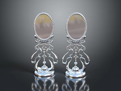 Pair of Silver Decorative Mirrors as Furniture with Elegant Ornate Base Design 3d model